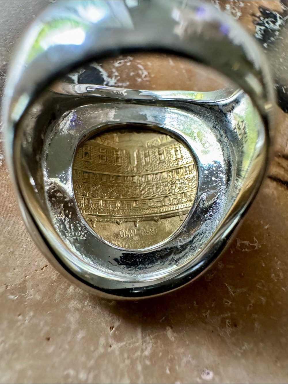 Milor Silver Over Bronze Italian Lire Gold-Toned Coin Cigar Band Ring Size 8 - Picture 4 of 7